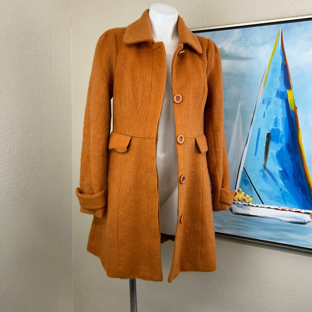ModCloth Rust Orange Wool Blend Peacoat - Picture 3 of 8